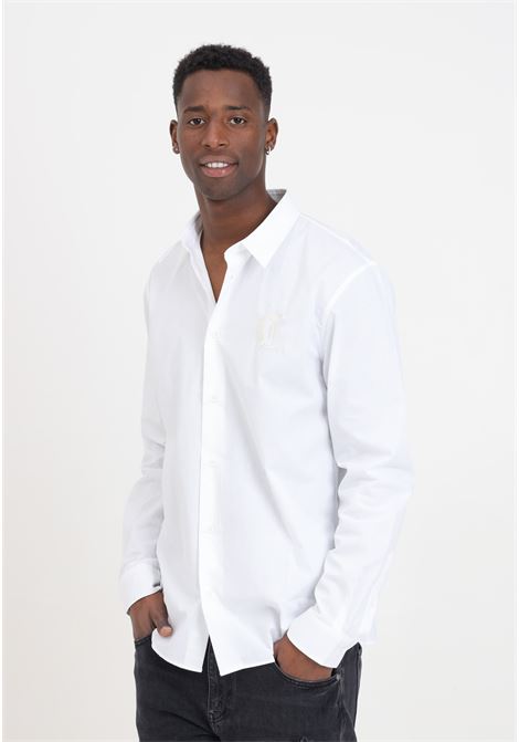 White elegant men's shirt with logo embroidery JUST CAVALLI | 77OAL2Y1CN500003